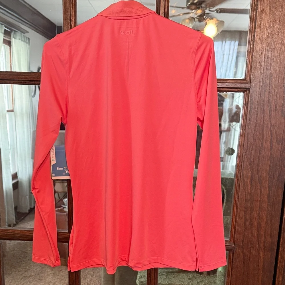 Coolibar David Leadbetter Golf Polo Long Sleeve UPF 50+ Coral Pink XS NEW - Picture 7 of 7